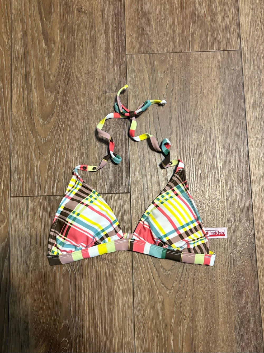First Kiss Multi-Colored Plaid
Tie Bikini Top